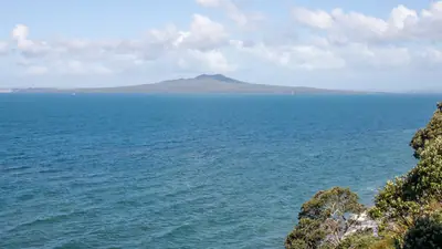 Photo of Rangitoto Island across the Hauraki Gulf from Kennedy Park, Auckland
