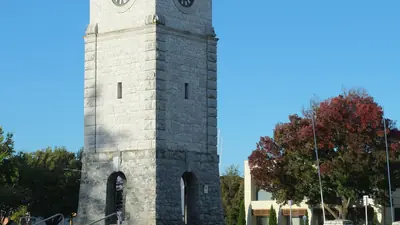 Photo of the war memorial clock tower in Seymour Square, Blenheim