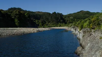Photo of the Hutt River at Poet's Park in the Hutt Valley